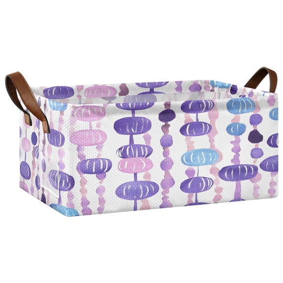 Purple and Blue Bead Pattern Open Home Storage Bins Foldable Metal Frame Shelf Baskets 16.9x11.4x7.7in Water-Resistant