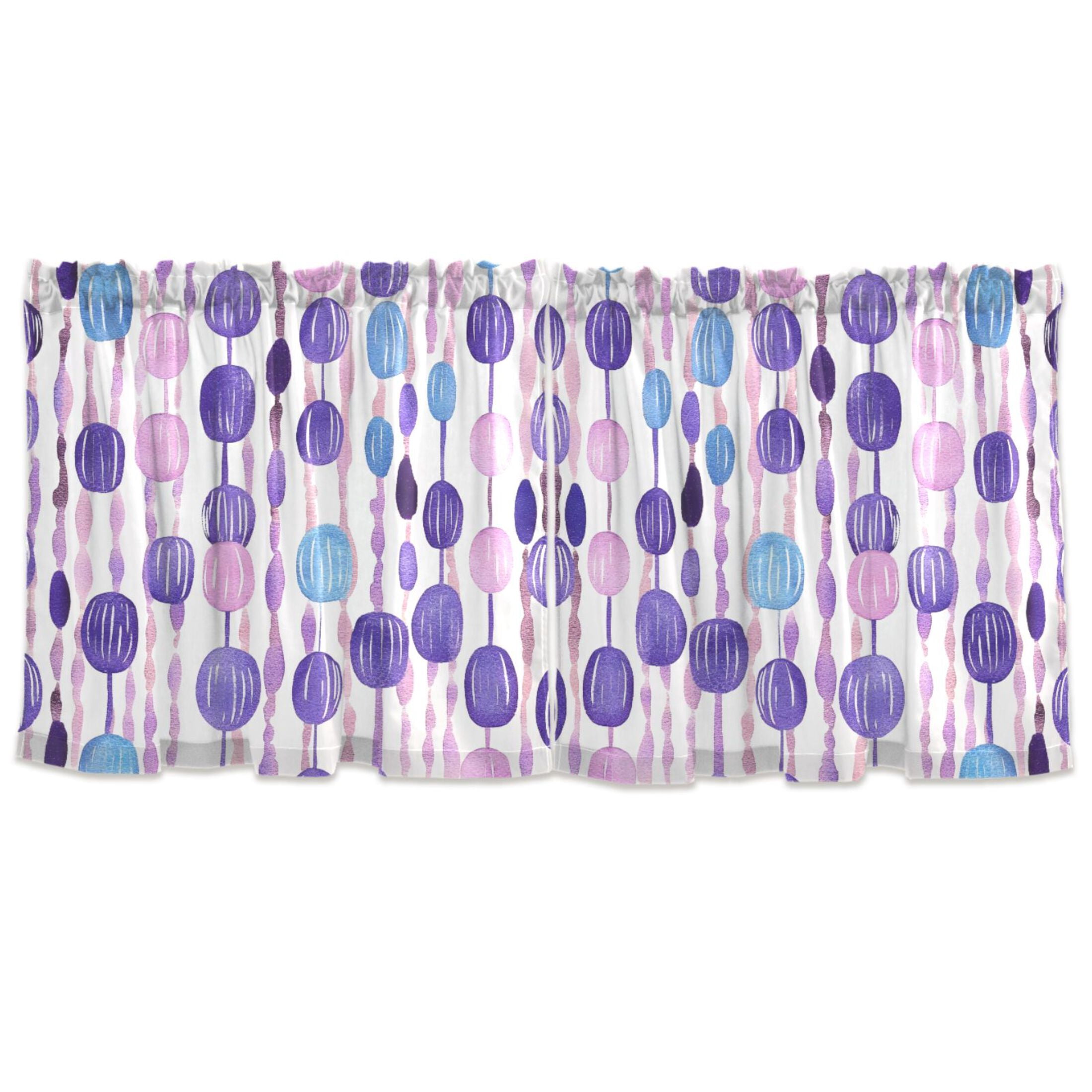 Purple and Blue Bead Pattern Tier Curtains for Kitchen 57x24 Inch Semi Sheer Light Filtering Half Window Curtains 2 Panels