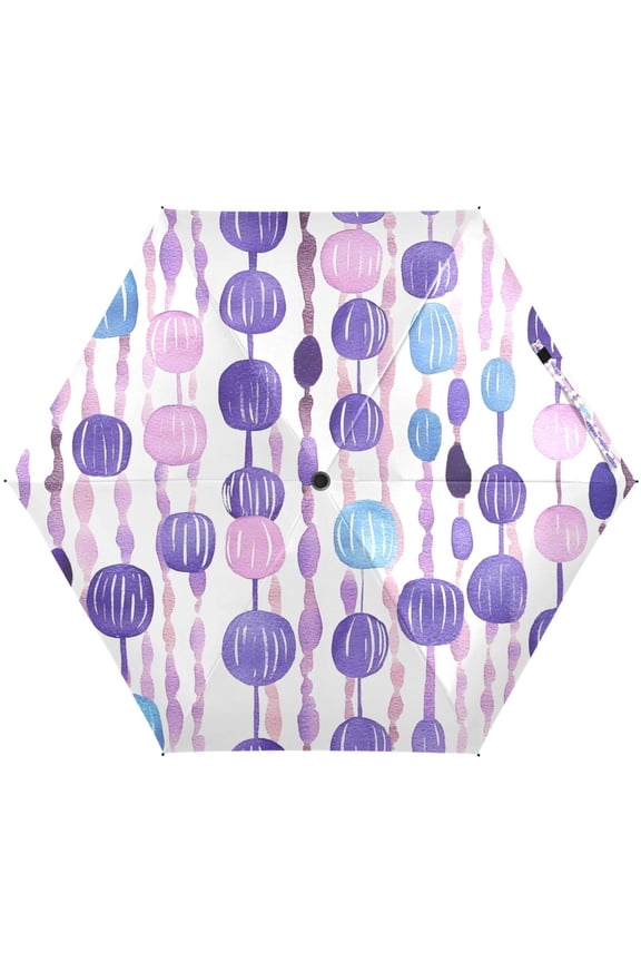 Purple and Blue Bead Pattern Umbrellas for Sun Auto Open Close UV50+ Waterproof 5-Fold Compact Fiberglass Frame