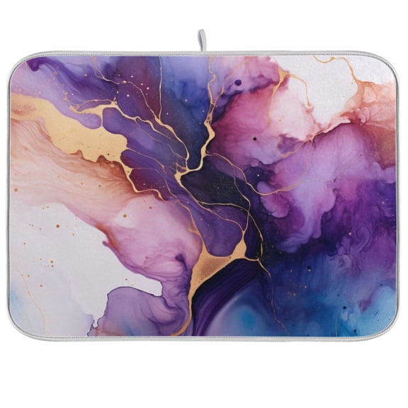 Purple and Blue Marble Dish Drying Mat Microfiber Kitchen Mats Large Counter Absorbent Dish Pad Drainer Rack 16"x18"
