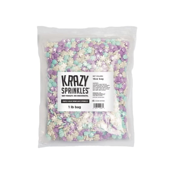 Krazy Sprinkles - Edible Purple and Blue Snowflake Shapes - Bold Cake Decoration, 1lb Bag