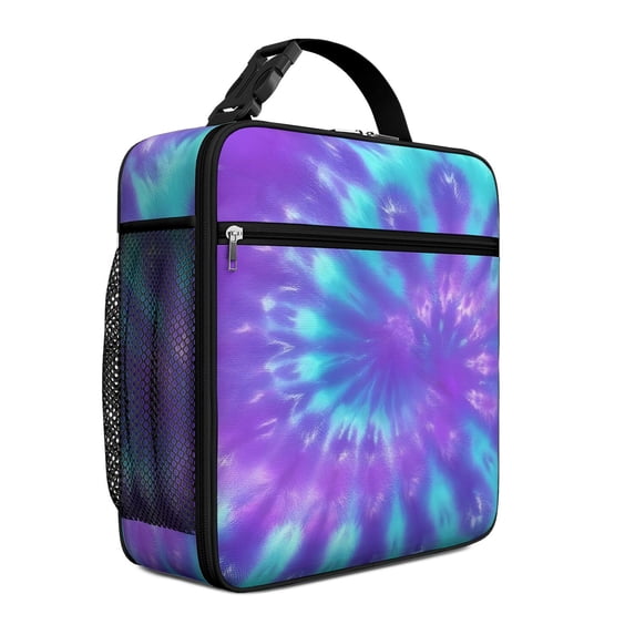 Purple and Blue Tie Dye Pattern Insulated Lunch Bag Teens,Lunch Box for Men Women for Work,Picnic or Travel,10.2x9.5x4.3 Inches,8 Can Capacity