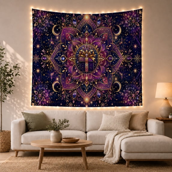 Purple and Gold Box Mandala Tapestry