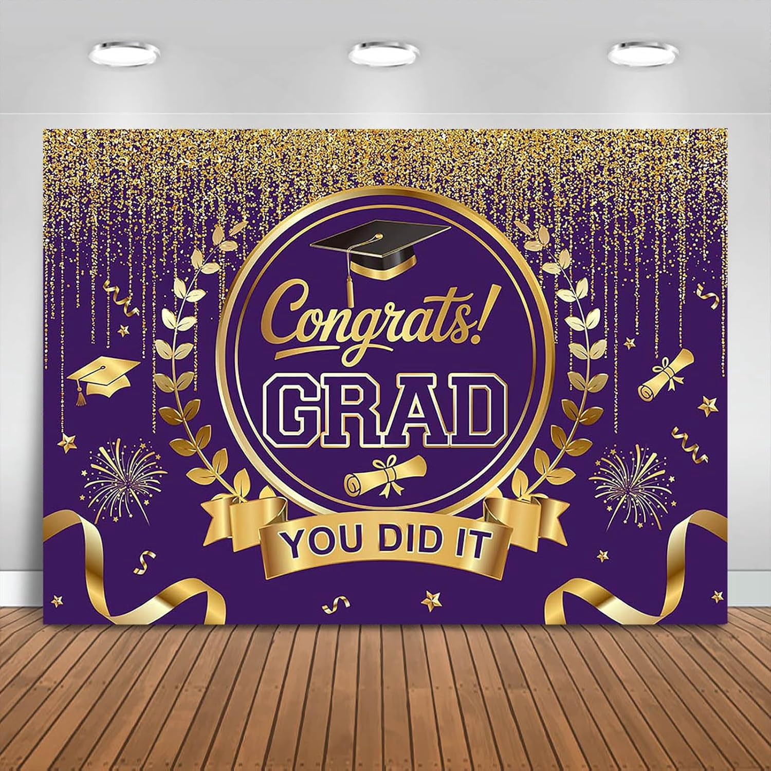 Purple and Gold Graduation Backdrop Congrats Grad Background ...