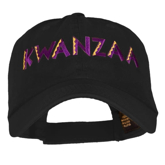 Purple and Gold Kwanzaa Embroidered Garment Washed Cotton Twill Cap - Black OSFM