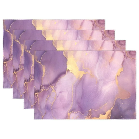 Purple and Gold Marble 4 PCs Placemats Set Linen Non-Slip Table Mat Rectangular Washable for Dining Kitchen Party 12"x18"