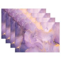 Purple and Gold Marble 4 PCs Placemats Set Linen Non-Slip Table Mat Rectangular Washable for Dining Kitchen Party 12"x18"