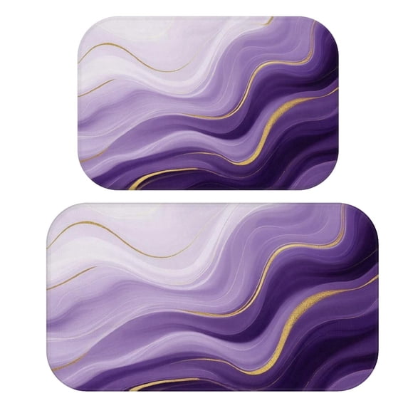Purple and Gold Marble Pattern Bath Mat Set Of 2,Non-Slip Rug for Bathroom,Kitchen,Bedroom,Entrance, 30x17 and 23.5x15.7 Inches