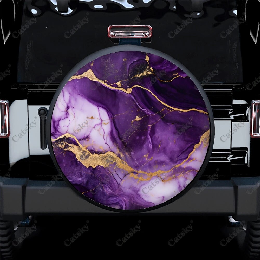 Purple and Gold Marble Pattern Polyester Universal Spare Wheel Tire