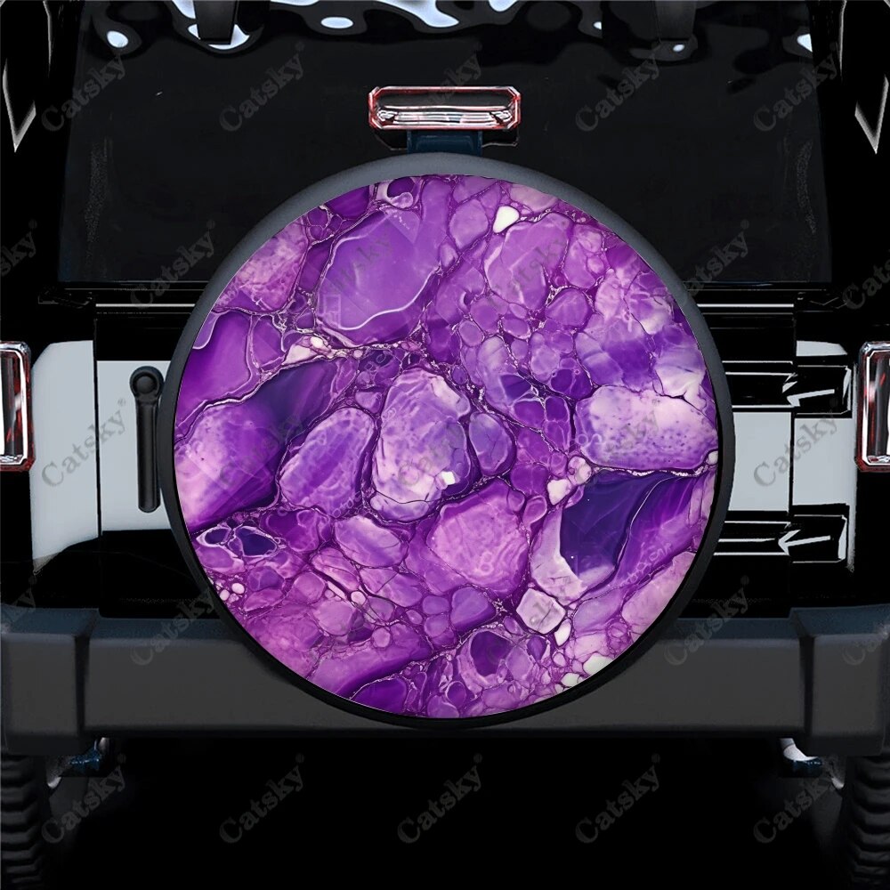 Purple and Gold Marble Pattern Polyester Universal Spare Wheel Tire