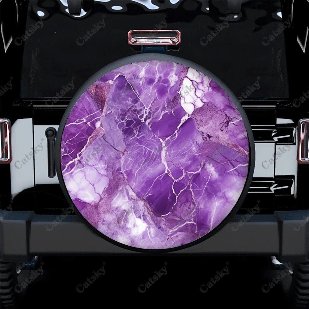 Purple and Gold Marble Pattern Polyester Universal Spare Wheel Tire Cover Wheel Covers for