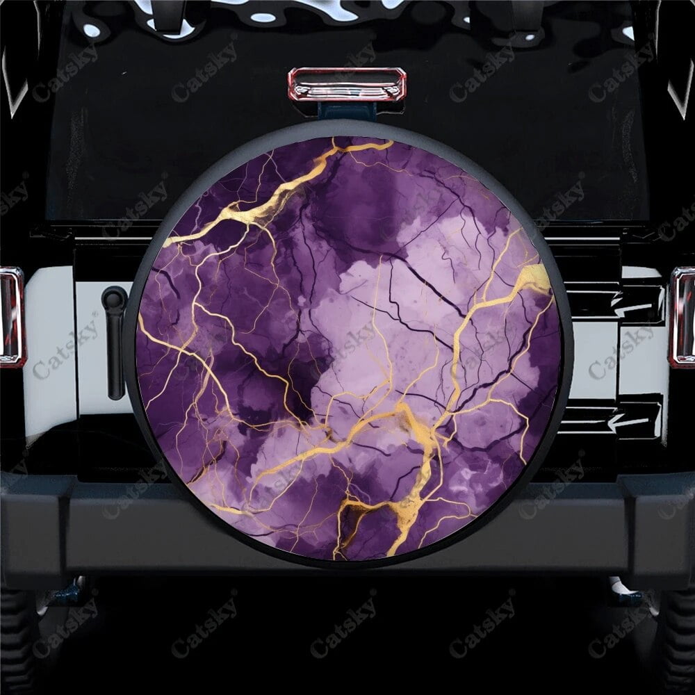 Purple and Gold Marble Pattern Polyester Universal Spare Wheel Tire