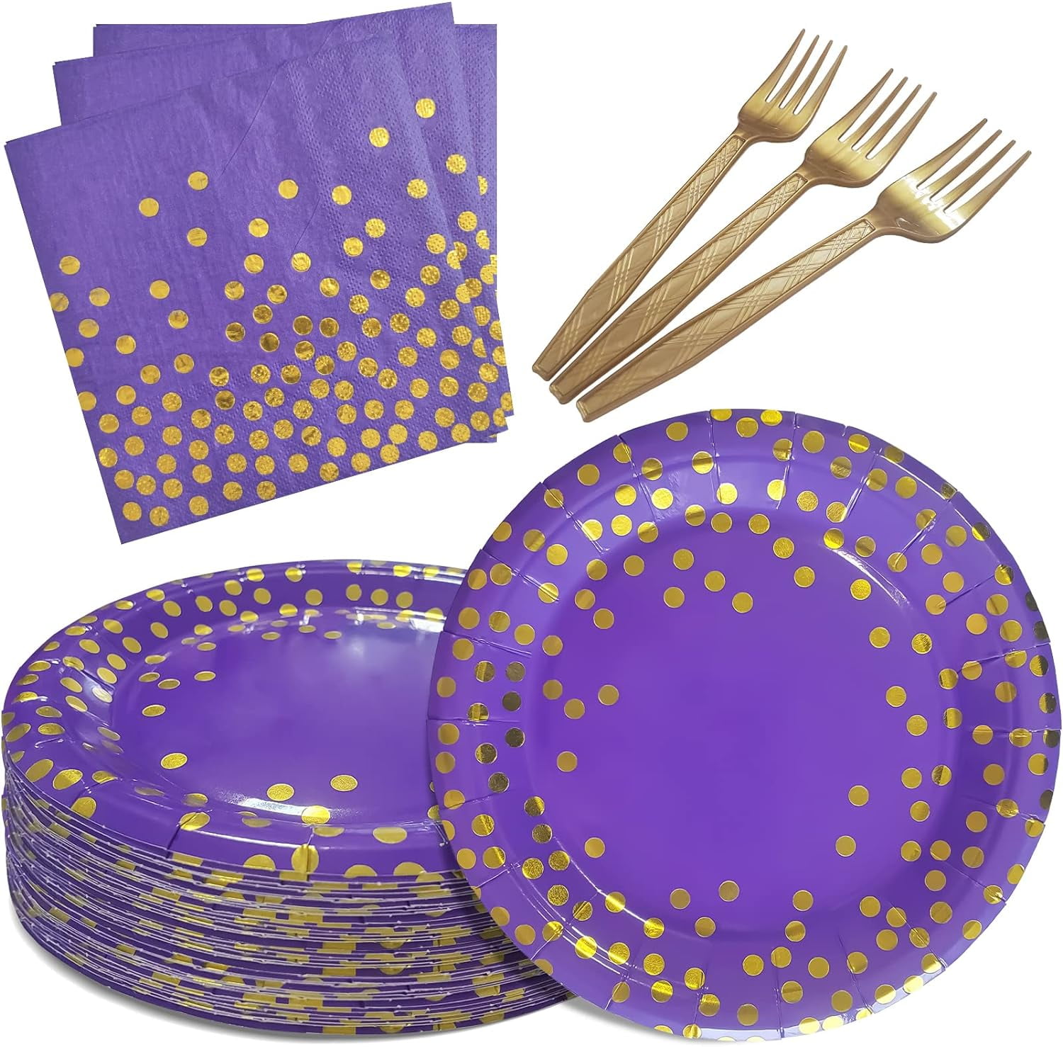 Purple and Gold Party Supplies 105 PCS Plates and Napkins Set