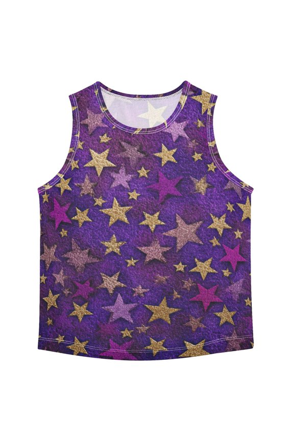 Purple and Gold Stars 3d Vintage Vest Undershirt Tank Top Sleeveless Quick Dry 6Y
