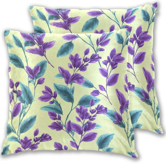 Purple and Green Color Leaves Throw Pillow Covers Pillowcases 16 x 16 Inch Home Decor 2 Packs for Bedroom Sofa