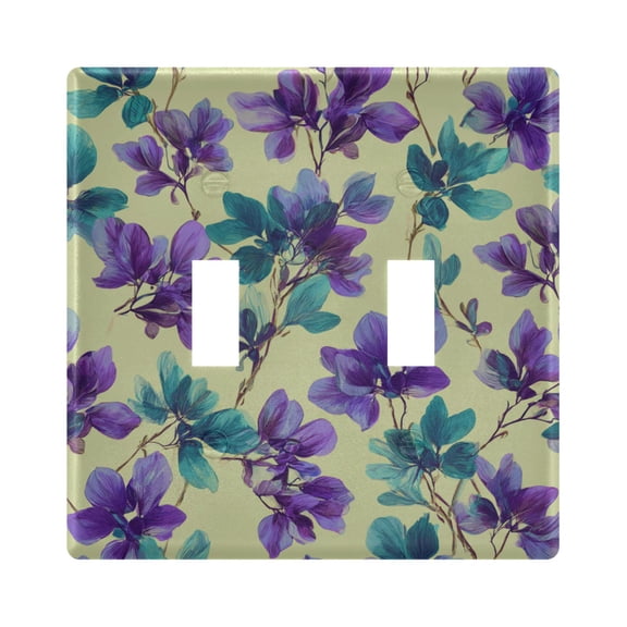 Purple and Green Leaves with Flower Shape Light Switch Cover Electrical Outlet Cover Replaceable Wall Plates 2-Gang