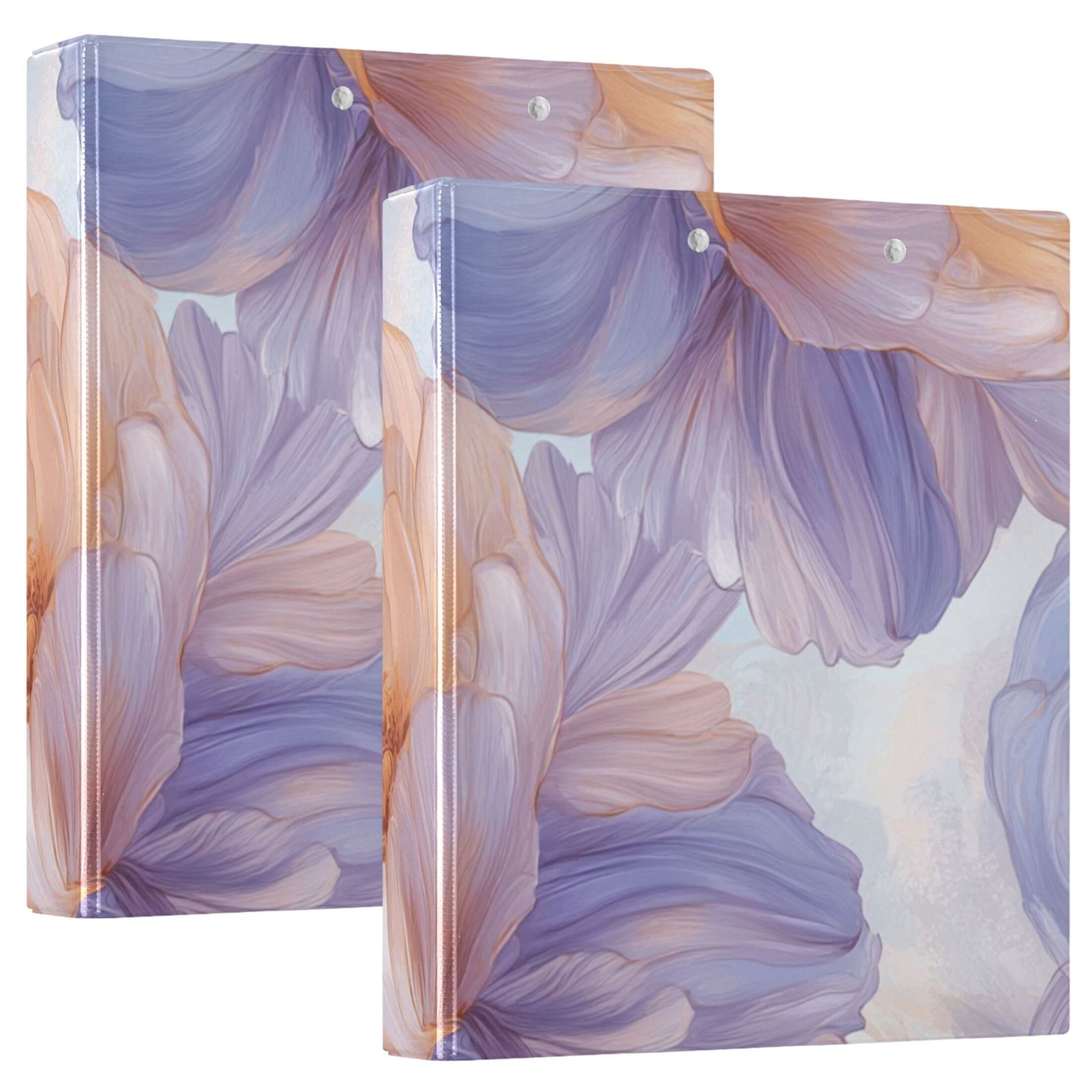 Purple and Orange Flowers 3 Ring Binders 1.5 inch Hardcover File Folders with Interior Pockets A4 Size Organizer for School Office Hospital