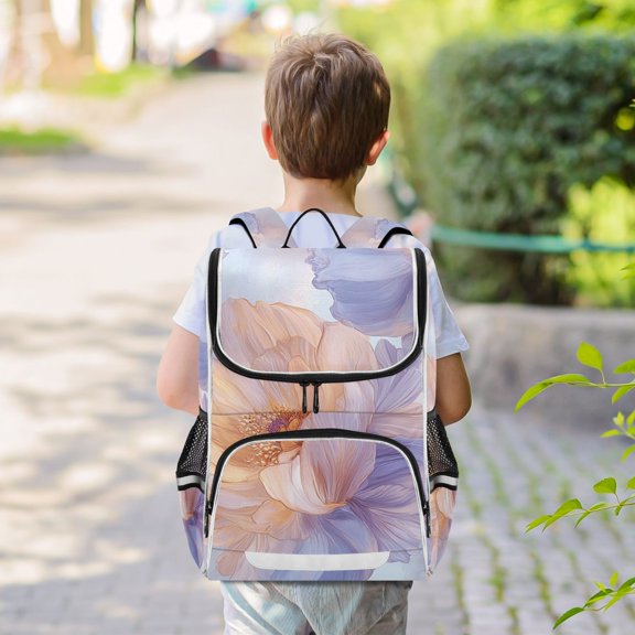 Purple and Orange Flowers Backpack Big Laptop Backpack Casual Daypack Quilted Large Capacity Large Bookbags