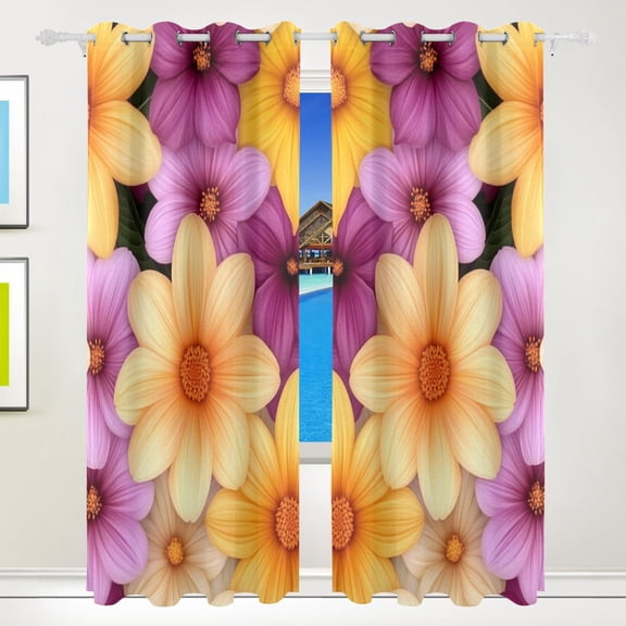Purple and Orange Flowers Blackout Curtains for Living Room Bedroom 55W x 72/84L Insulated Window Drapes 2 Panels