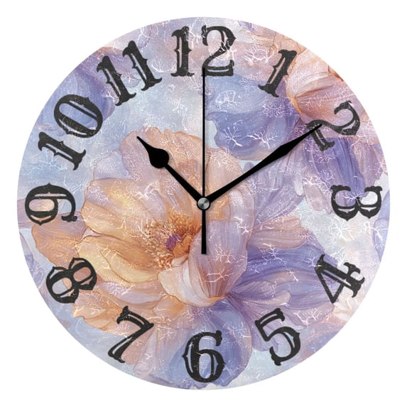 Purple and Orange Flowers Wall Clock 10 inch Non-Ticking Easy to Read Decorative Clocks for Home Bedroom Living Room