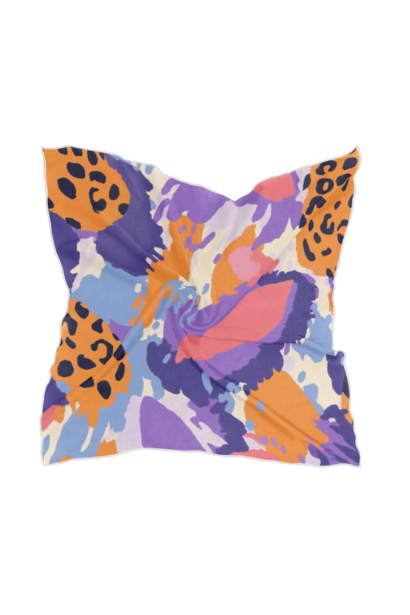 Purple and Orange Leopard Women's Fashion Soft Scarf Square Satin Head Scarf Neck Scarf Head Hair Wraps
