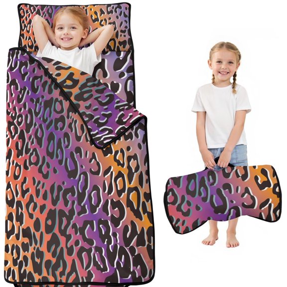 Purple and Orange Of Leopard Print Toddler Nap Mats for Kids Preschool,Sleeping Mat Bag or Kids,Toddler Sleeping Bag,Toddler Nap Mat or Daycare