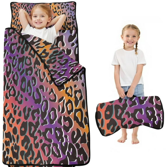 Purple and Orange Of Leopard Print Toddler Nap Mats for Kids Preschool,Sleeping Mat Bag or Kids,Toddler Sleeping Bag,Toddler Nap Mat or Daycare