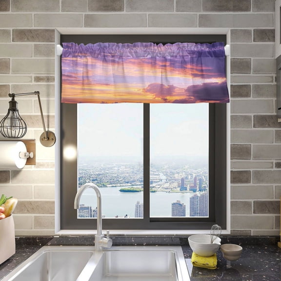 Purple and Orange Setting Sun Curtain Valances Window Treatment Rod Pocket Drape Valance 54" X 18" for Kitchen Living Room Bedroom