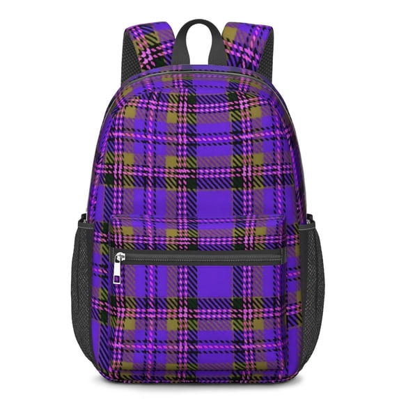 Purple and Pink Checkered Pattern 17" School Backpacks for Teens,Waterproof Oxford Fabric,S-Shape Padded Straps for School,Travel,Hiking,Camping