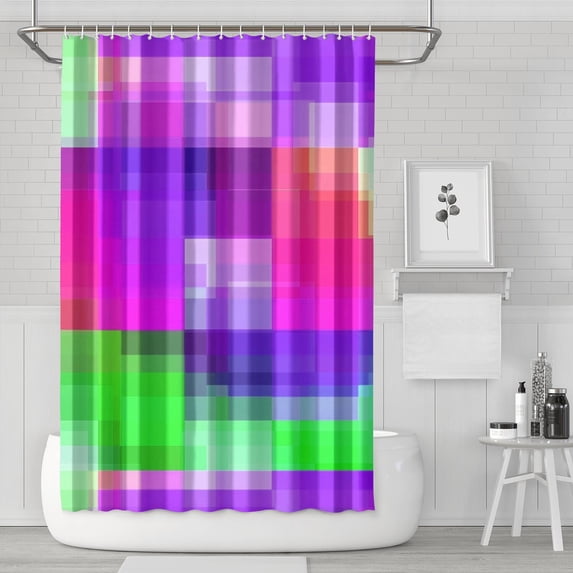 Purple and Pink Checkered Pattern Modern Waterproof Shower Curtain Set with 12 Hooks, Washable Decorative Bathroom Shower Curtain