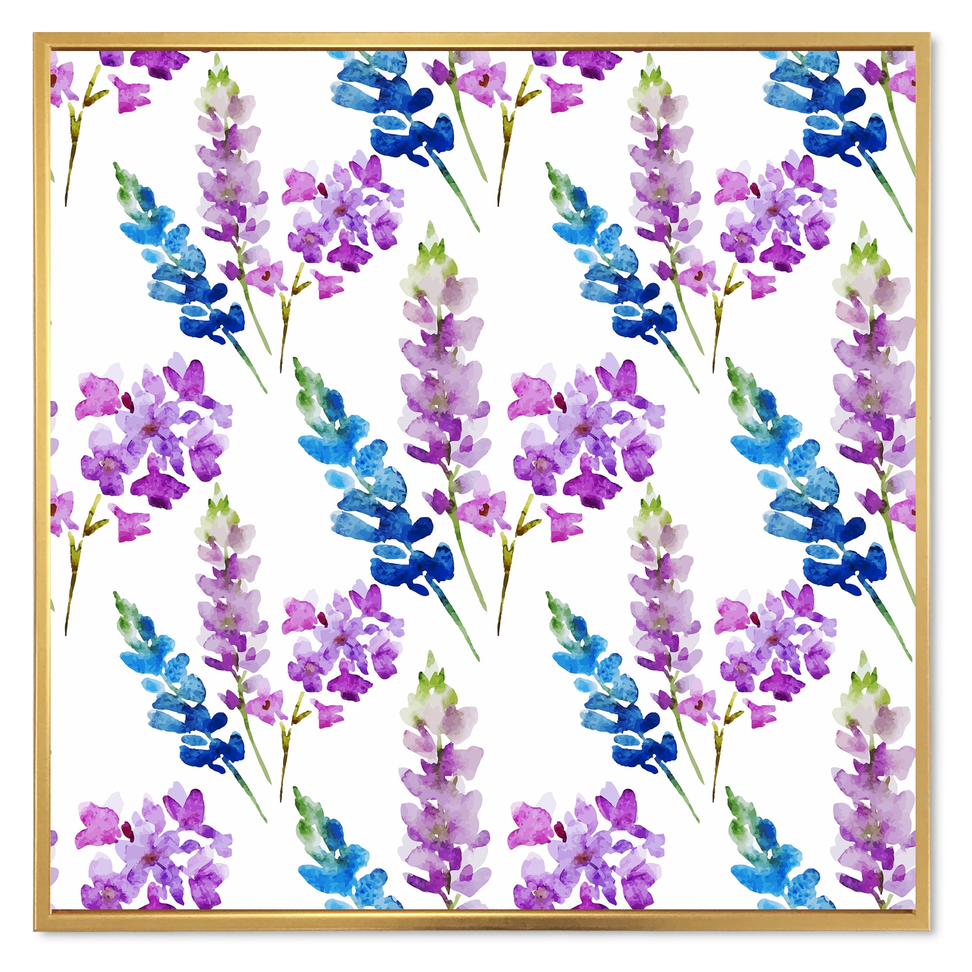 Purple and Pink Floral Pattern 30 in x 30 in Framed Painting Canvas Art Print, by Designart