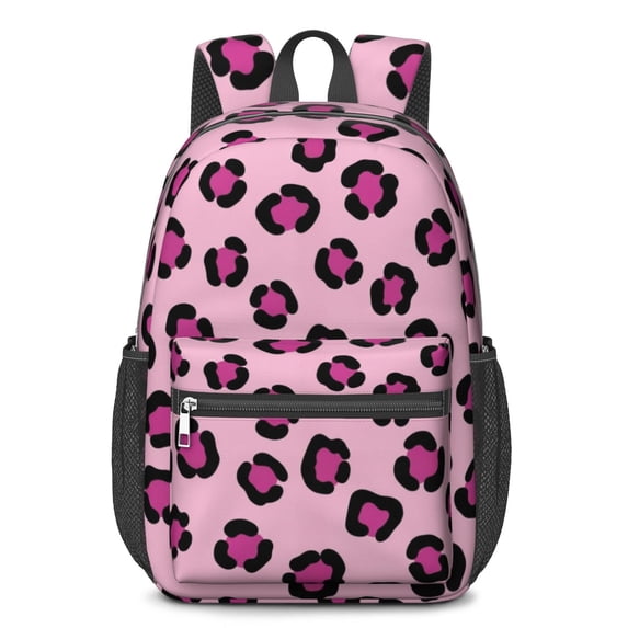 Purple and Pink Leopard Print 17" School Backpacks for Teens,Waterproof Oxford Fabric,S-Shape Padded Straps for School,Travel,Hiking,Camping