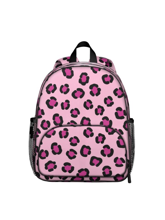 Purple and Pink Leopard Print Backpack for School, Cute School Bag with Adjustable Shoulder Straps and Padded Back, 13.8"x11.4"x6"