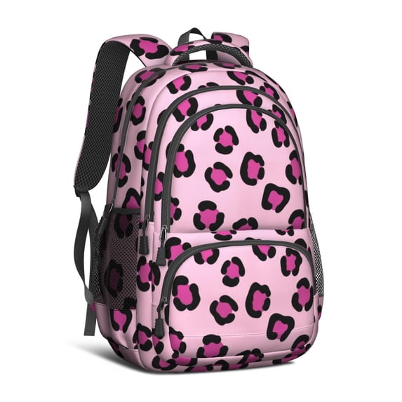 Purple and Pink Leopard Print Backpack for School, Cute School Bag with Adjustable Shoulder Straps and Padded Back, 16.9"x12.6"x5.9"