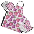 thumbnail image 1 of Purple and Pink Strawberry Oven Mitts and Pot Holders with Chef Apron Set 5 Pcs Kitchen Cooking Set, 1 of 6