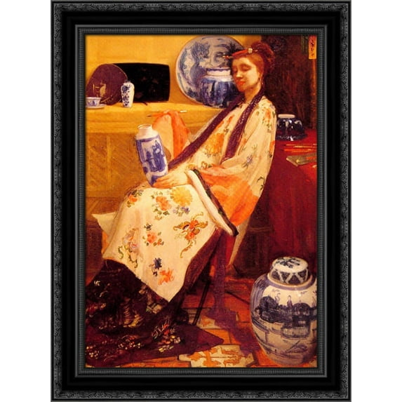 Purple and Rose: The Lange Leizen of The Six Marks 18x24 Black Ornate Wood Framed Canvas Art by Whistler, James Abbott McNeill