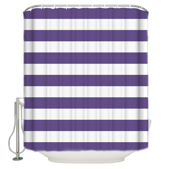 Purple and Shower Curtain, 66" x 72", White Stripes Waterproof Bathroom Curtain Washable Shower Curtain Set with 12 Hooks