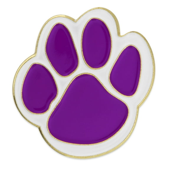 Purple and White Animal Paw Print School Mascot Enamel Lapel Pin