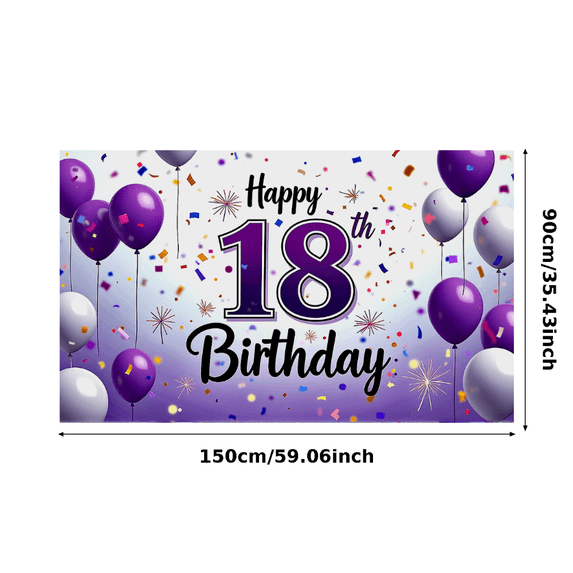 Purple and White Balloon Themed 18th Birthday Backdrop Banner Party Decors Background Photography Props Birthday Party Supplies