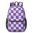 thumbnail image 1 of Purple and White Checkered Pattern 17" School Backpacks for Teens,Waterproof Oxford Fabric,S-Shape Padded Straps for School,Travel,Hiking,Camping, 1 of 6