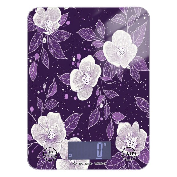 Purple and White Floral Pattern Food Scale Digital Kitchen Scale Waterproof Grams Ounces lbs for For Baking and Cooking