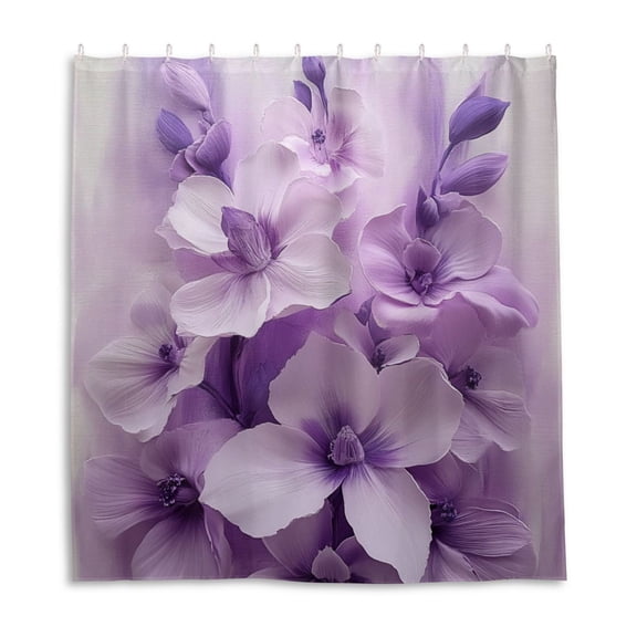Purple and White Flowers Shower Curtain Liner 66x72 Inch Waterproof Shower Curtains Decorative Bathroom with 12 Pack Hooks