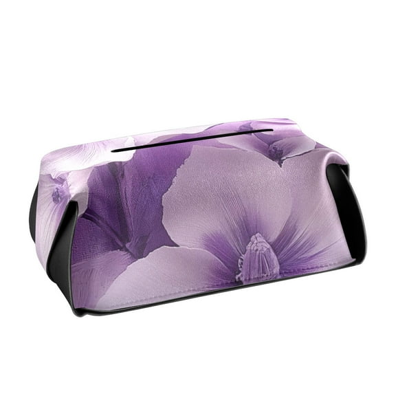 Purple and White Flowers Tissue Box Cover Leather Square Rectangle Tissue Box Holder for Bathroom Living Room Desk Office Decor