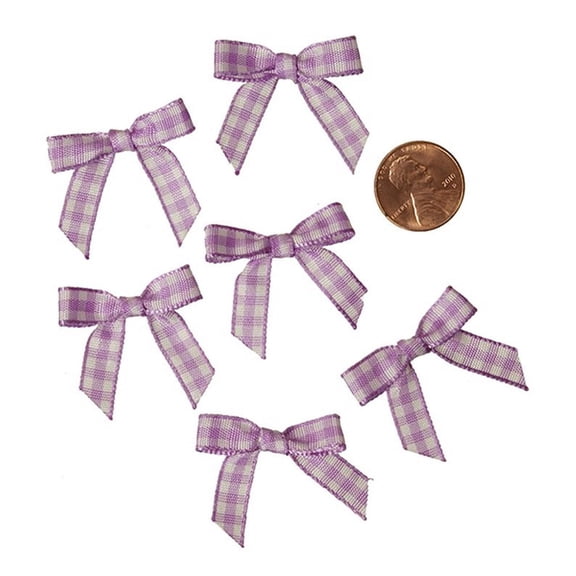 Purple and White Pre-Tied Mini Gingham Checkered Bows - 25 Pack (602385)