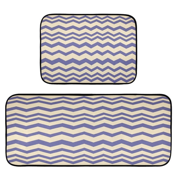 Purple and White Zigzag 2-Piece Kitchen Carpet Mat Set, Non-Slip Memory Foam, Soft for Kitchen and Living Room Use
