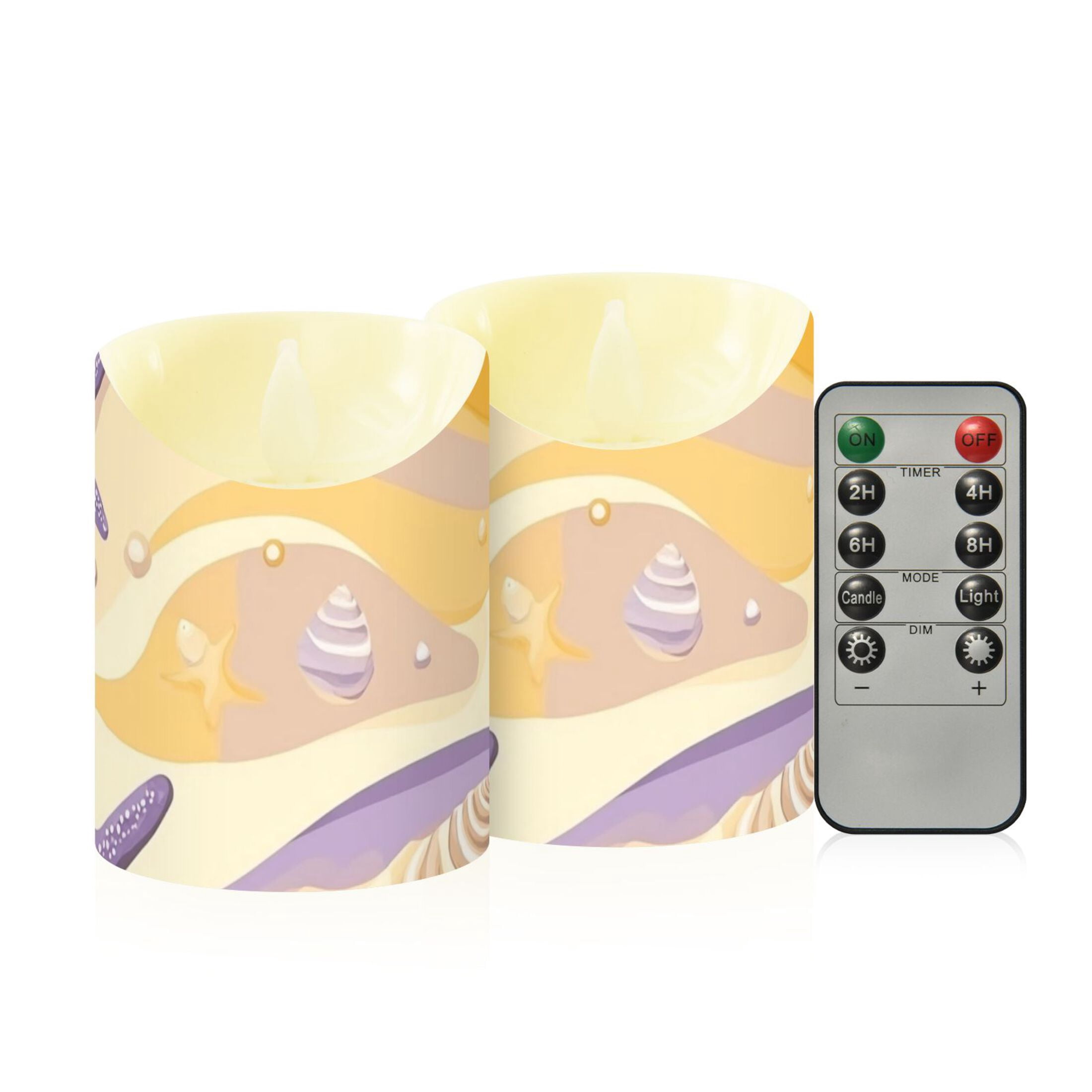 Purple and Yellow Shells Starfishes Flickering Flameless Candles with ...