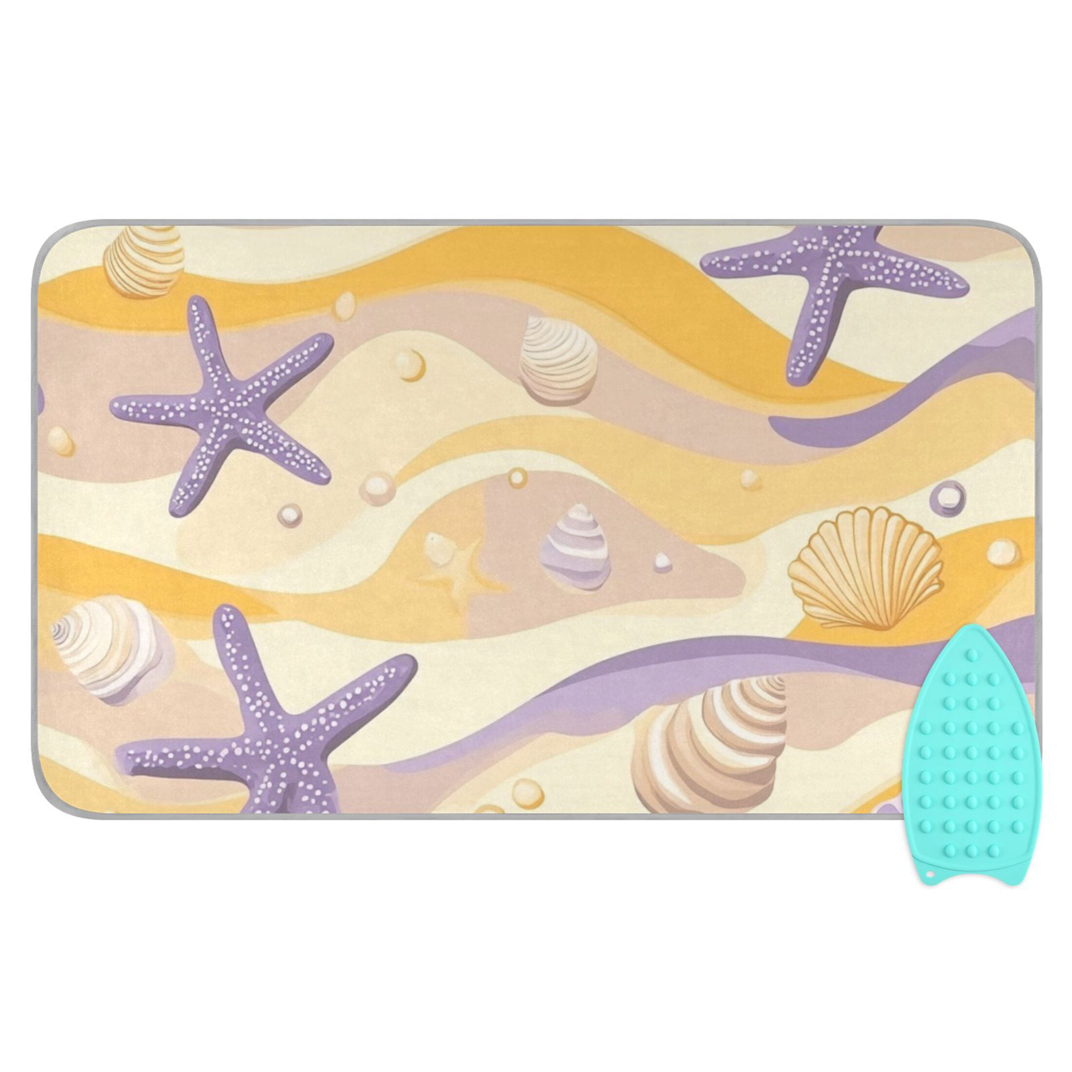 Purple and Yellow Shells Starfishes Ironing Mat Blanket Portable Travel Ironing Pad Heat Resistant Pad 47.2" x 27.6”