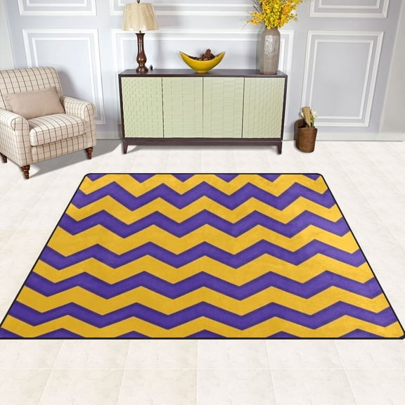 Purple and Yellow Zigzag 80''x58'' Extra Large Plush Memory Foam Rug, Soft, Absorbent, Non Slip
