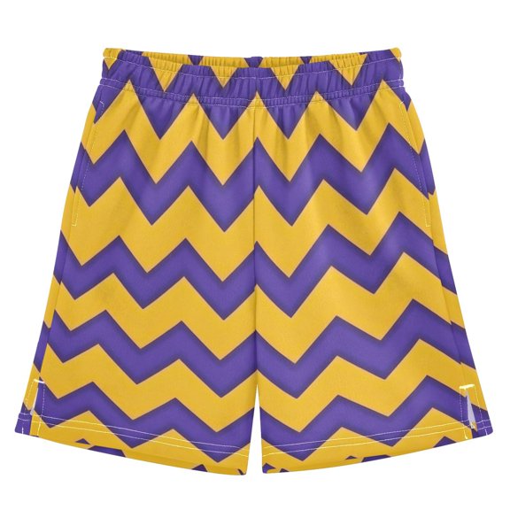 Purple and Yellow Zigzag Athletic Shorts Breathable with Comfort Fit Drawstring Casual Sweatshorts Large