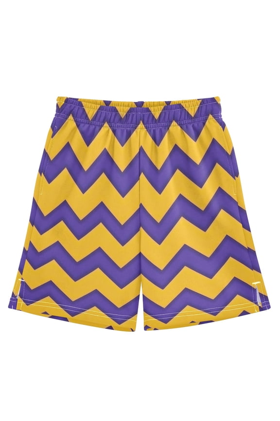 Purple and Yellow Zigzag Athletic Shorts Breathable with Comfort Fit Drawstring Casual Sweatshorts X-Large